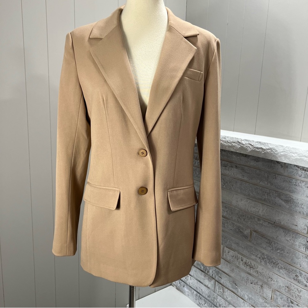 Staud City Blazer Classic Camel Tan Two Button Single Breasted Suit Jacket S